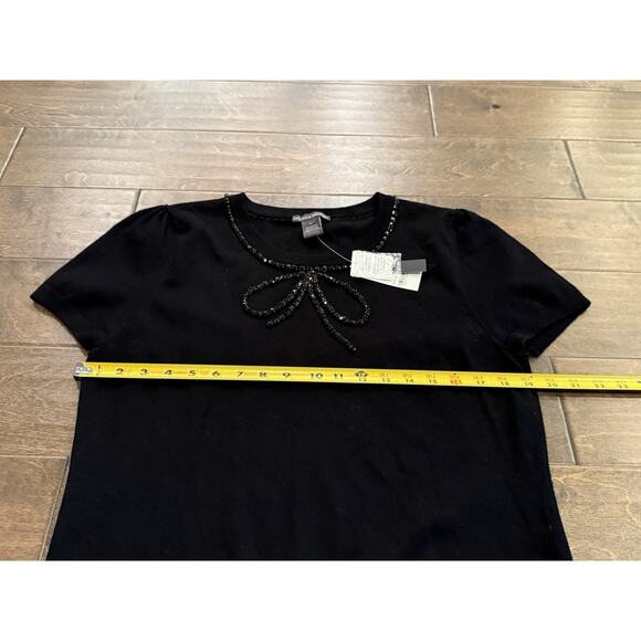 Chelsea & Theodore Womens Black Bow Tie Fixture Short Sleeve Shirt L NWT $68 - Picture 8 of 8